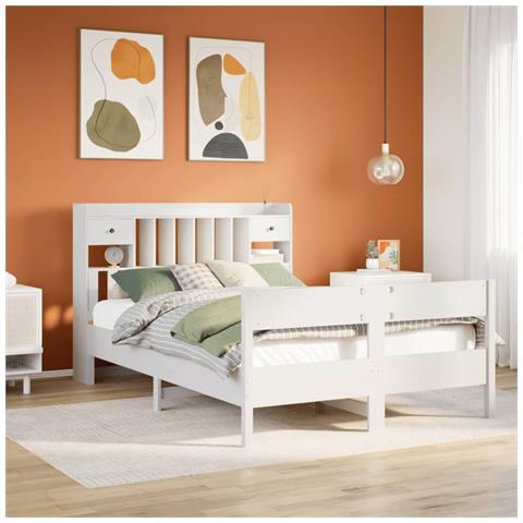 Letto Libreria senza Materasso Bianco 150x200 cm Legno di Pino - Foto 2