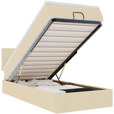 Pouf Letto con Materasso Crema 100x200 cm in Tessuto - Foto 1