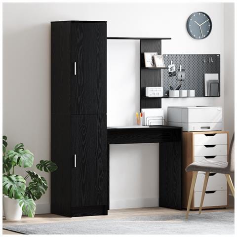 Scrivania con spazio di archiviazione rovere nero legno ingegnerizzato - Foto 2