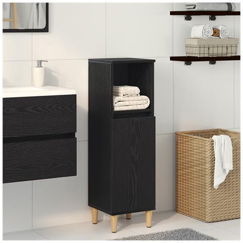 Armadio da bagno Nero Rovere 30x30x100 cm Legno ingegnerizzato - Foto 2