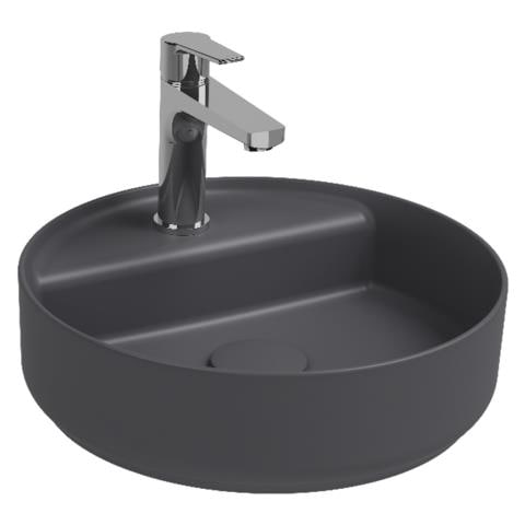 Lavabo Tondo Da Appoggio Senza Troppo Pieno In Ceramica Con Foro Rubinetto - Antracite Opaco - Foto 1