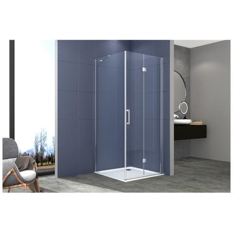 Box Doccia Angolare 90x100 Cm Porta A Soffietto + Fisso H200 Cm Cristallo 6 Mm Profilo Cromato Zaira - Foto 1