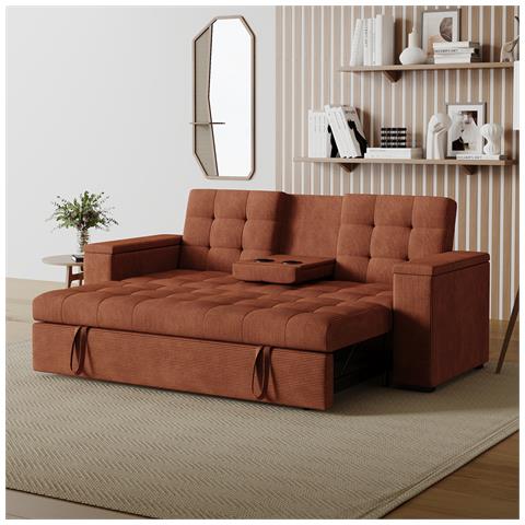 Noho Divano Letto A 3 Posti In Velluto A Coste Terracotta - Foto 1