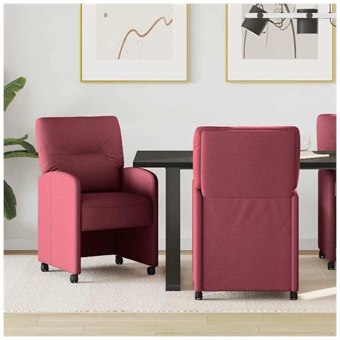 Sedie da Pranzo con Ruote 2 pcs Rosso vino 57 x 67 x 95 cm - Foto 2