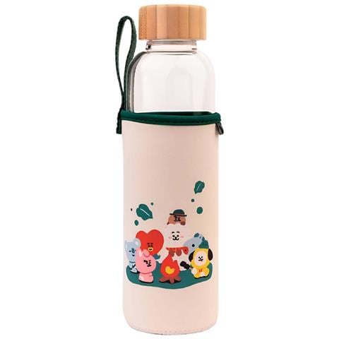 Borraccia In Vetro Riutilizzabile Da 500 Ml Con Motivo Outdoor Life E Custodia, Blanc / Vert - Foto 1