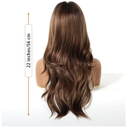 Parrucca Lunga Ondulata Marrone Sfumata Con Frangia - Capelli Sintetici Termoresistenti Per Feste E Uso Quotidiano - Foto 2