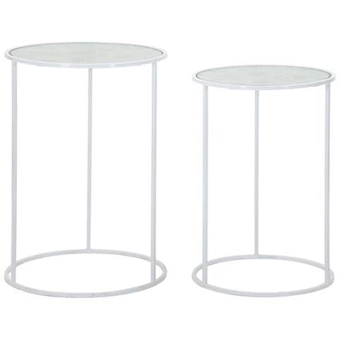 Coppia Tavolinetti White Harts In Ferro E Vetro Bianco - Ø 43 X H 60 E Ø 38 X H 55 Cm - Foto 1