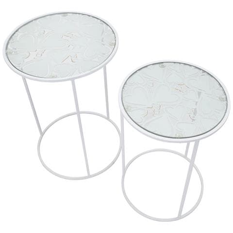 Coppia Tavolinetti White Harts In Ferro E Vetro Bianco - Ø 43 X H 60 E Ø 38 X H 55 Cm - Foto 2