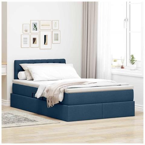 Letto con contenitore e LED con led Blu 120 x 190 cm Tessuto - Foto 2
