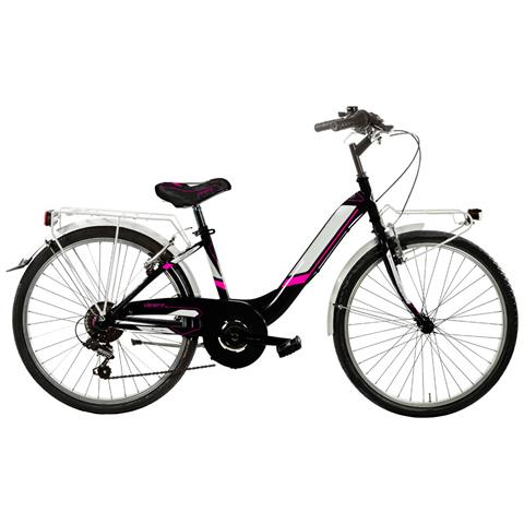 Bici Da Bambina Linea Venere Bimba Misura 24 Cambio 6v Bicicletta Da Ragazza Ven24cc City Bike Completa Di Accessori - 35 Nero Opaco Fuxia - Foto 1