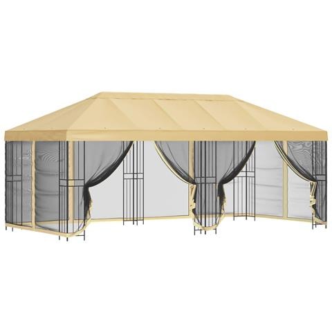 Gazebo con pareti laterali 6 x 3 m Crema Poliestere e Acciaio - Foto 1