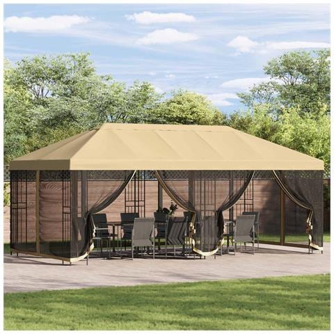 Gazebo con pareti laterali 6 x 3 m Crema Poliestere e Acciaio - Foto 2