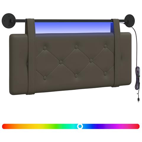 Testiera sospesa Con luce LED Grigio Similpelle - Foto 1
