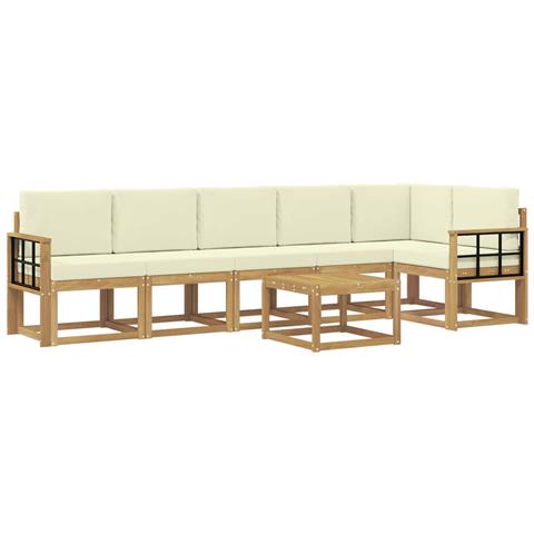 Set di divani da esterno 7 pcs Bianco e Crema Poliestere - Foto 1