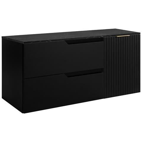 Mobile sottolavabo nero da 80 cm, 2 cassetti, ripiano nero, piano di lavoro effetto marmo nero - Foto 1