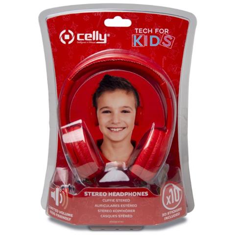 KidsBeat - Cuffie per Bambini con Filo Colore Rosso + 10 Sticker 3D  - Foto 6