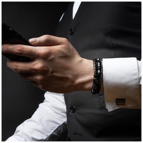 Bracciale in Pelle da Uomo, ""Spirit"", 17cm, Nero - Foto 2