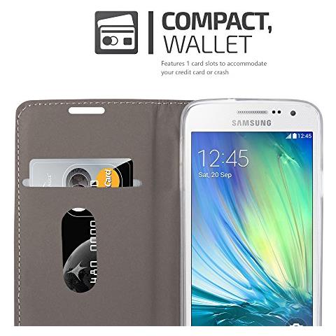 Custodia Compatibile Con Samsung Galaxy A3 2015 In Grigio Nero - Coperchio Protettiva Con Chiusura Magnetica, Funzione Stand E Tasca Per Le Carte - Foto 2
