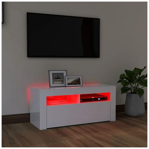 Mobile Porta TV con Luci LED Bianco Lucido 90x35x40 cm - Foto 2