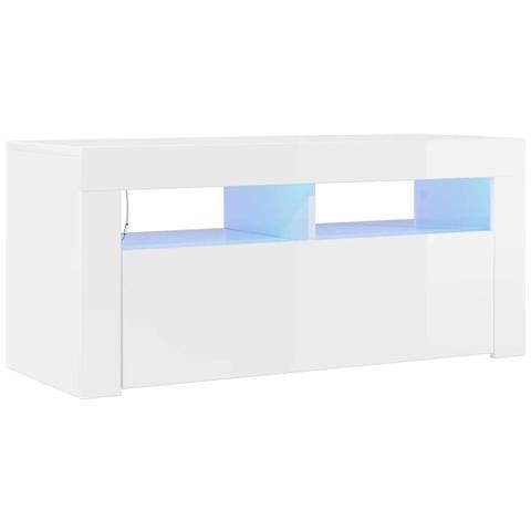 Mobile Porta TV con Luci LED Bianco Lucido 90x35x40 cm - Foto 1