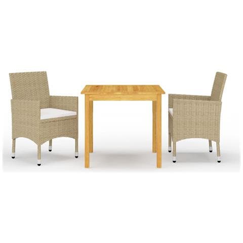 Set Mobili da Pranzo per Giardino 3 pz Beige - Foto 1