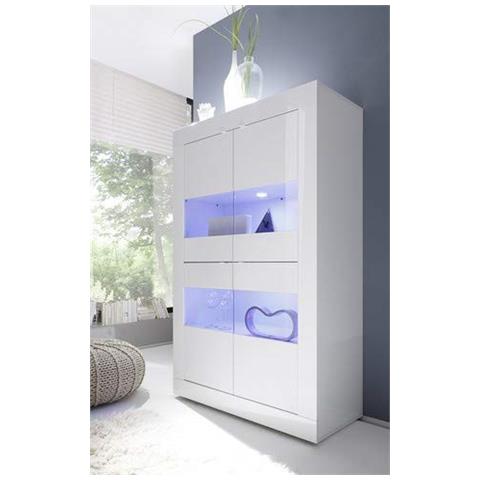 Basic Vetrina, Legno, Bianco Lucido, 102 X 42 X 161 Cm - Foto 1