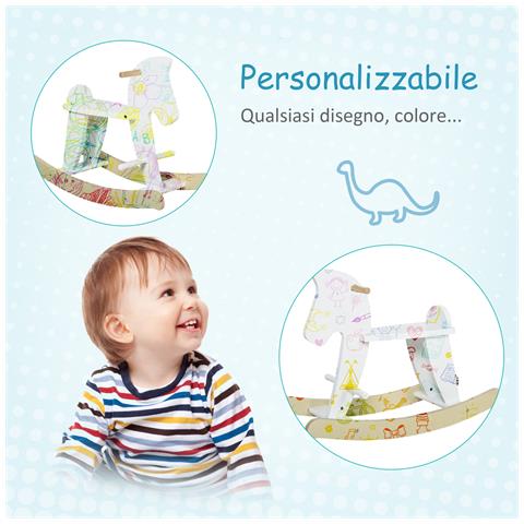 Cavallo A Dondolo Per Bambini 3-6 Anni, Design Classico In Legno - Bianco - Foto 2