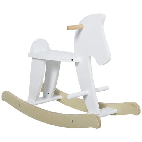 Cavallo A Dondolo Per Bambini 3-6 Anni, Design Classico In Legno - Bianco - Foto 1