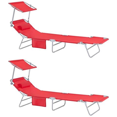 2 X Lettino Prendisole Pieghevole Cuscino E Tettuccio Regolabile 4 Angoli Di Reclinazione Con Organizer Rosso, Ogs48-rx2 - Foto 1