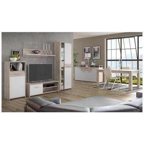 Mobile Tv - Credenza - Set Tavolo Da Pranzo - Bianco E Rovere - Foto 1