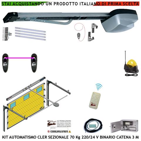 Kit Automazione X Porta Sezionale 70 Kg Da Soffitto 220/24 V Radiocomando Fotocellule Faro Antenna Binario Alluminio 3 - Foto 1