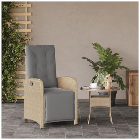 Sedia Reclinabile Giardino E Poggiapiedi Beige Misto Polyrattan - Foto 2