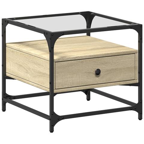 Tavolino Con Piano In Vetro Rovere Sonoma 50x50x45 Cm Acciaio - Foto 2
