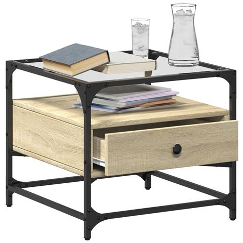 Tavolino Con Piano In Vetro Rovere Sonoma 50x50x45 Cm Acciaio - Foto 3
