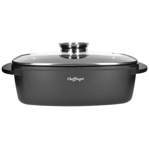 Pentola Da Arrosto Rettangolare 32 Cm Con Coperchio In Vetro, Nero - Foto 1