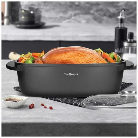 Pentola Da Arrosto Rettangolare 32 Cm Con Coperchio In Vetro, Nero - Foto 2