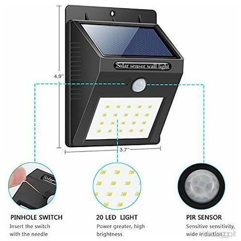 Faretto 20 Led Solare Esterno Lampada Giardino Faretti Sensore Movimento Luce - Foto 2