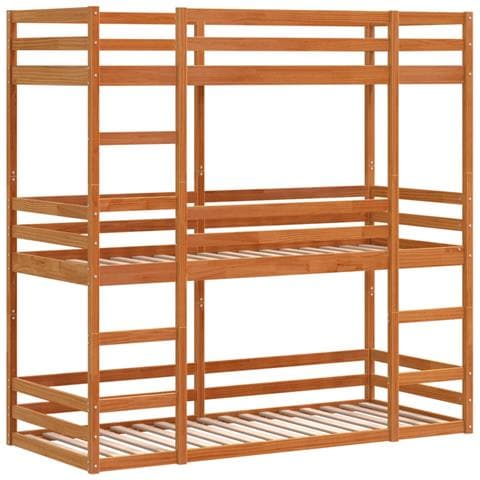 Letto Castello Triplo Marrone Cera 90x200cm Legno Massello Pino - Foto 3