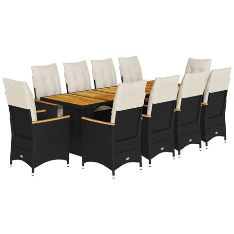 Set Da Bistrò Da Giardino 11 Pz Con Cuscini Nero In Polyrattan - Foto 2
