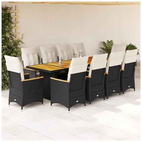 Set Da Bistrò Da Giardino 11 Pz Con Cuscini Nero In Polyrattan - Foto 1
