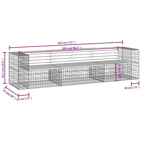 Panca da Giardino Design Gabbione 287x71x65,5cm Pino Impregnato - Foto 9