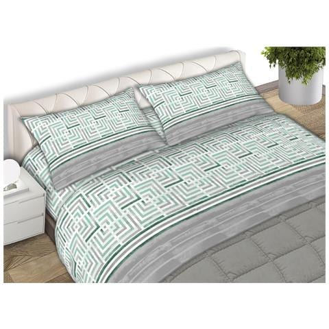 Completo Lenzuola Letto 100% Cotone Made Italy Disegno Lab Cn Matrimoniale Verde - Foto 1