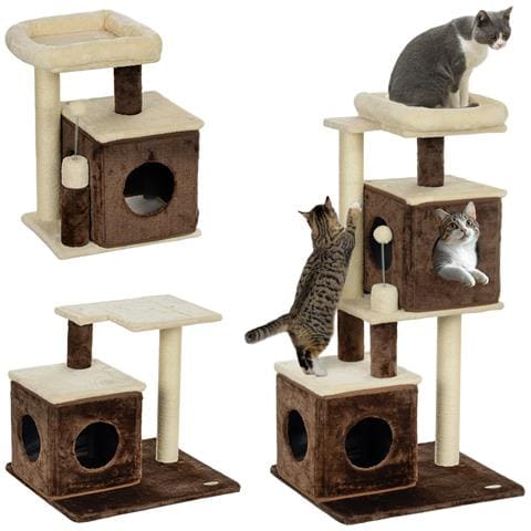 Albero Tiragraffi per Gatti con 2 Casette, Lettino, Piattaforme di Salto e Pallina, in Legno, 55x48x107 cm - Foto 1