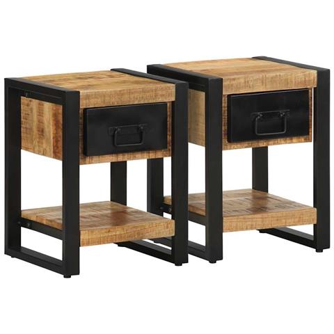 Comodini 2 Pz In Legno Massello Di Mango Grezzo - Foto 1