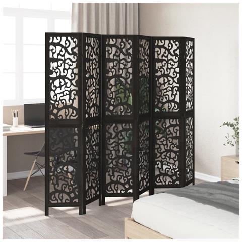 Divisorio Ambienti 6 Pannelli Nero Legno Massello Di Paulownia - Foto 3