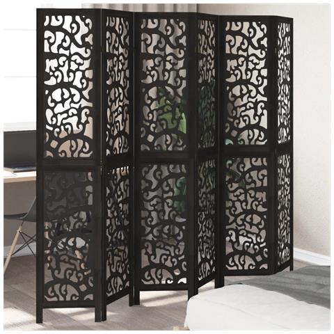 Divisorio Ambienti 6 Pannelli Nero Legno Massello Di Paulownia - Foto 1