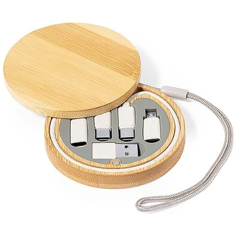 Set Cavi Caricatore/dati In Bambù. Connessione Micro Usb, Tipo C E Lightning 5v Dc 3a - Foto 1