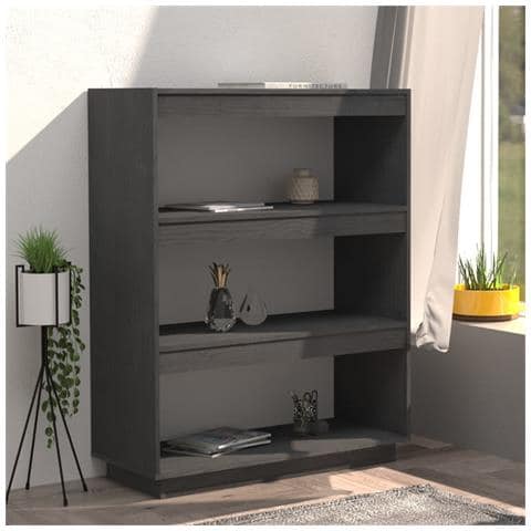 Libreria /divisorio Grigio 80x35x103 Cm Legno Massello Di Pino - Foto 2