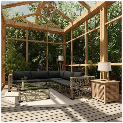 Set Divani Da Giardino 6 Pz Con Cuscini In Polyrattan Grigio - Foto 8