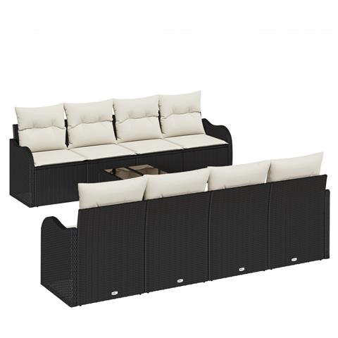 Set di divani da giardino  da 9 pezzi con cuscini in polirattan nero, Divano da giardino  da 2 posti con cuscini in polirattan nero - Foto 1